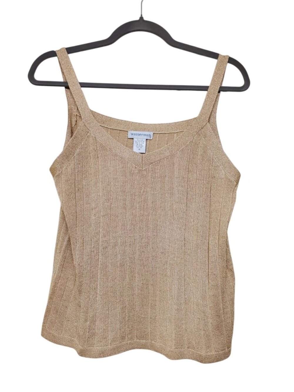 Wasserman Vintage Y2K Metallic Gold Lurex Shimmer Silk Blend Rib Knit Camisole M